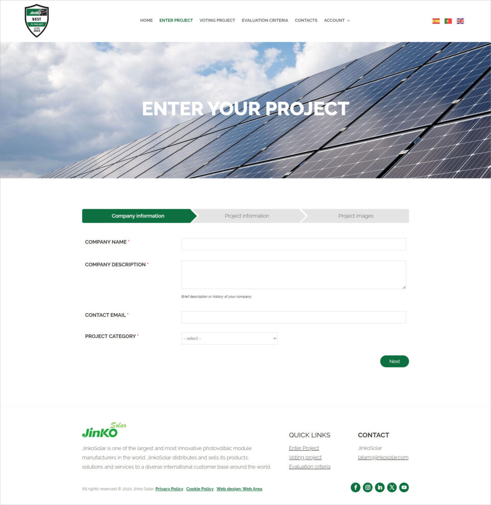 realizzazione sito web concorso online jinko solar best project - area web imola
